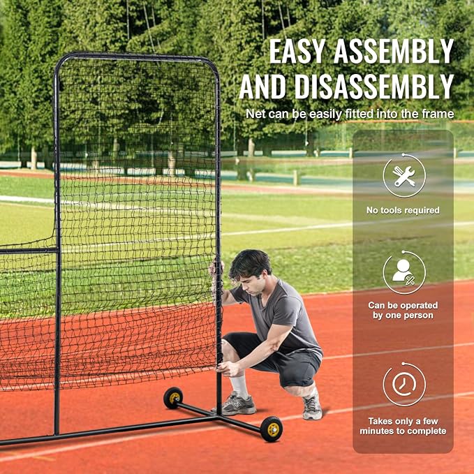 VEVOR Batting Screen - Baseball & Softball Protector with Carry Bag & Ground Stakes, Pitching Net for Pitchers Protection