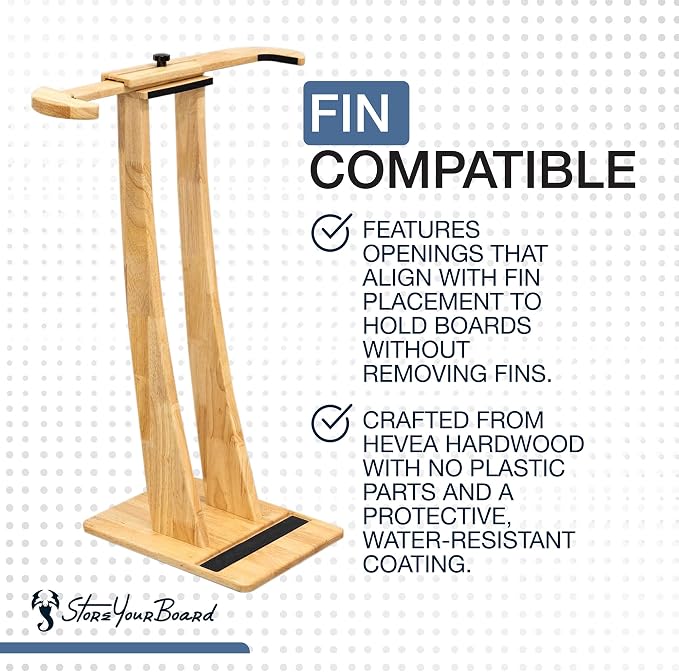 StoreYourBoard SurfStand, Vertical Surfboard Stand, Freestanding Wooden Indoor Display for Shortboard and Longboard, Adjustable to Fit Boards 16" to 26" Wide