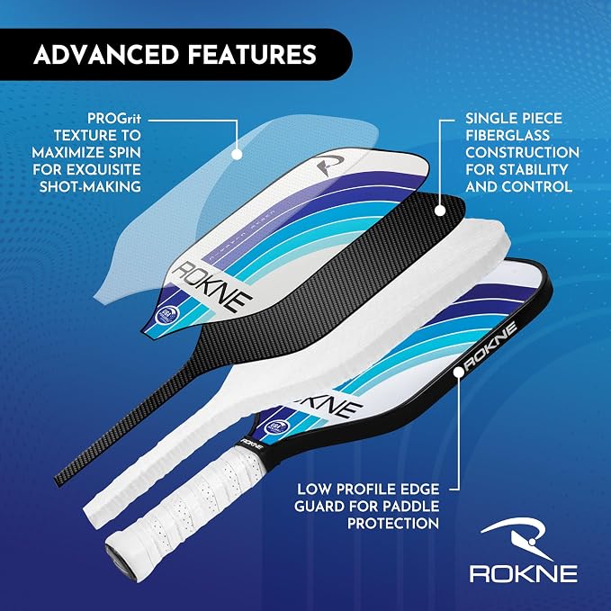 ROKNE Curve Classic Pickleball Paddle | USAPA Approved Fiberglass Pickleball Paddles | Precision Engineering & Comfort | ProGrit Texture for Max Spin & Power | Paddle