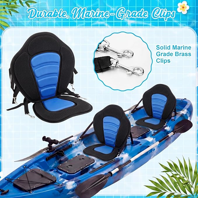 Vinsot Kayak Seat Cushion Universal Paddle Board Seat with Back Support Adjustable Non Slip Boat Chair Seats with 4 Straps and Storage Bag for Kayak Boat Sup Canoe
