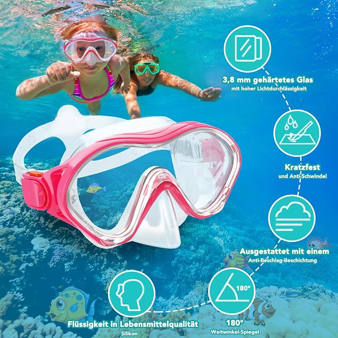 Snorkeling Gear for Kids with Foldable Silicone Full Dry Snorkel, Kids Snorkel Set Anti Leak Youth Junior Snorkeling Package Diving Mask Soft Tube with Mesh Bag Scuba Swimming Goggles