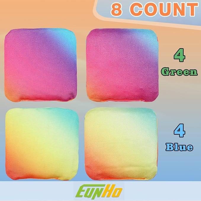 EunHo Double Sided Set of 8 Cornhole Bags Regulation Size & Weight Sticky and Slick Professional Corn Hole Bean Bags Multicolored