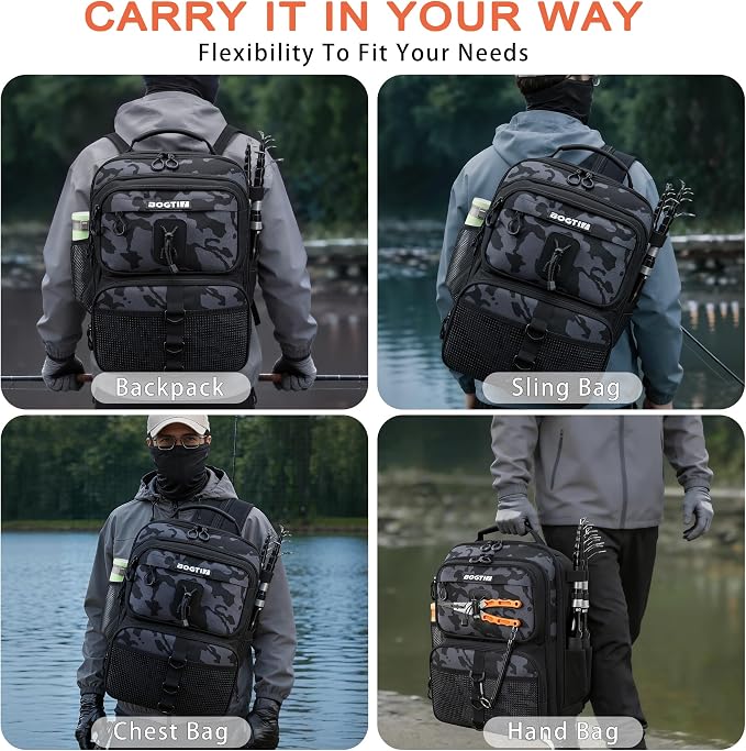 Fishing Backpack with Tackle Boxes & Lures Kit Lightweight 25L Tackle Bag with Fishing Gear and Rod Holder, Fish Gifts for Men Woman-Camo Backpack