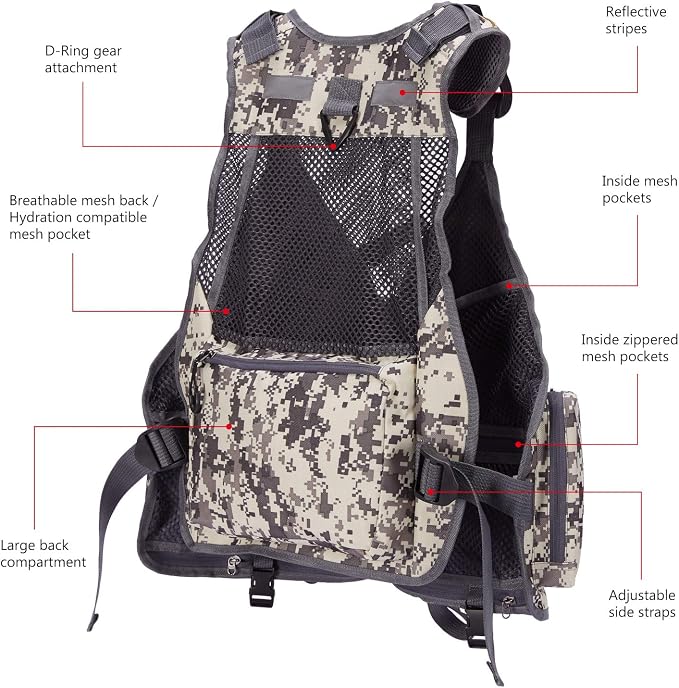 BASSDASH Strap Fishing Vest Adjustable for Men and Women, for Fly Bass Fishing and Outdoor Activities