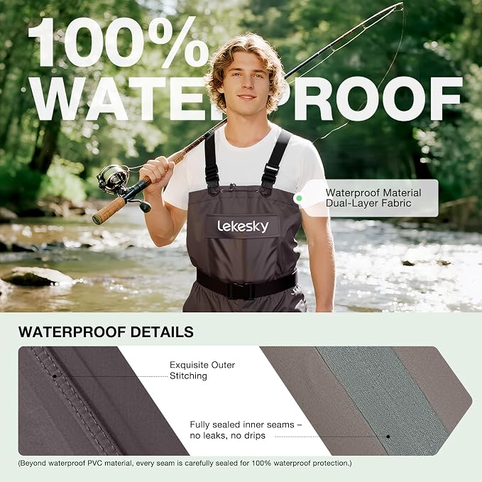 Lekesky Fly Fishing Chest Waders with Boots for Men Women, US Sizes 5–14,2-Ply Nylon/Pvc Waterproof Waders