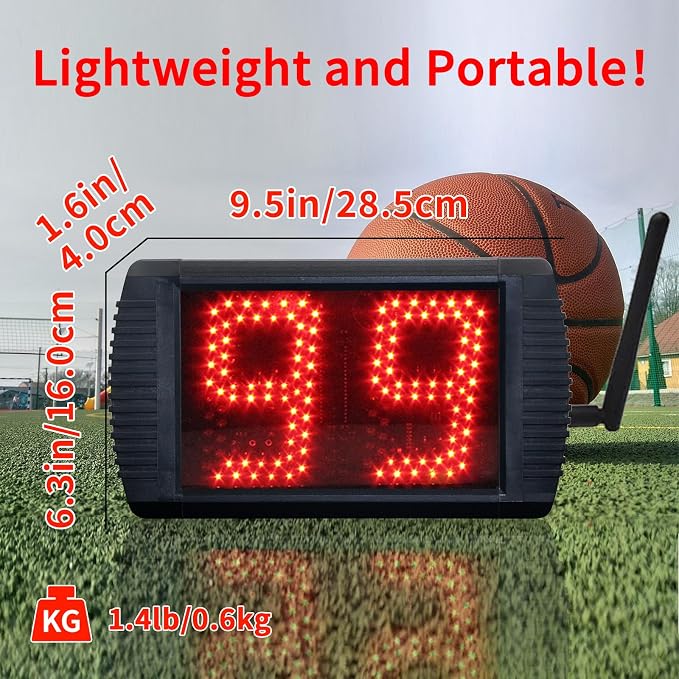 YZ 5 Inch LED Basketball Shot Clock Timer, Custom Countdown Timer (12/14/20/24/30 Seconds), Portable with Remote Control & Buzzer for Basketball Courts
