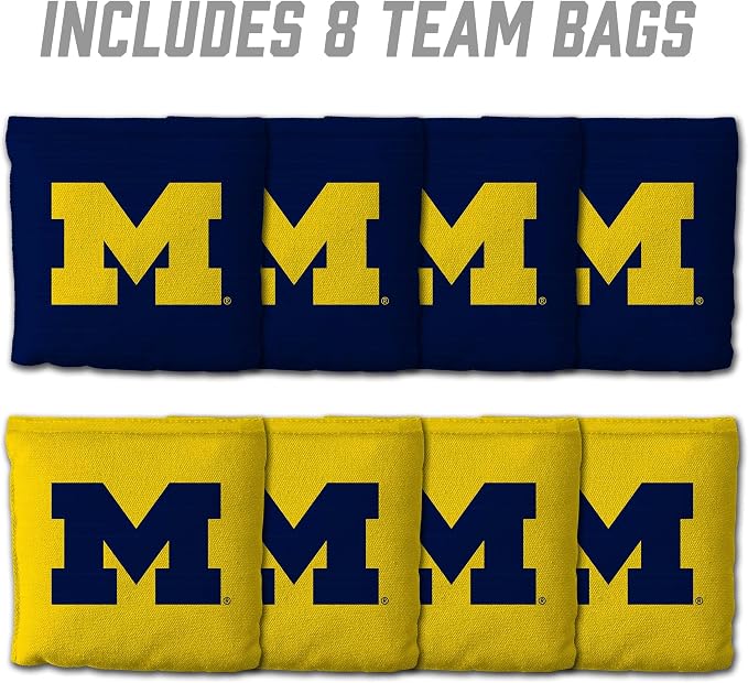 YouTheFan Officially-Licensed NCAA Set of 8 Cornhole Bags - All Weather Dual Sided Slide & Stop - Regulation Size with Carry case