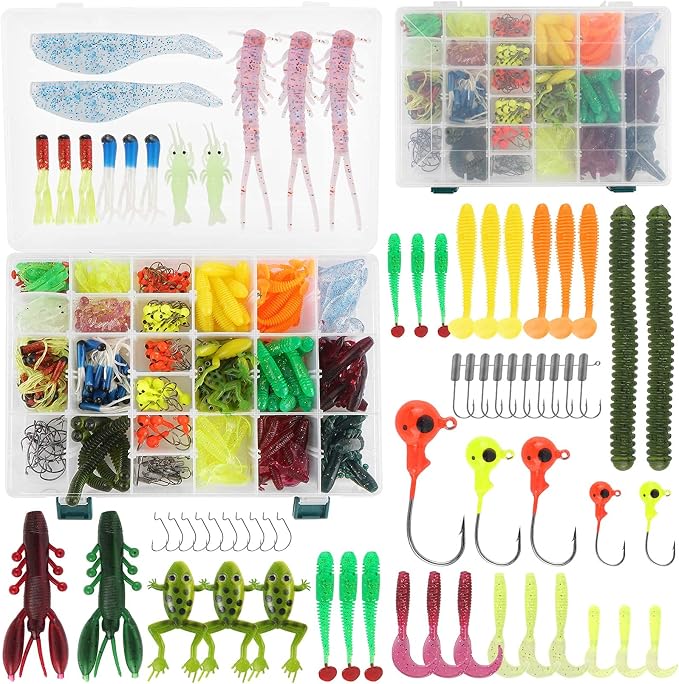 Pure Vie Fishing Topwater Lures Kits Mixed Universal Artificial Soft Baits Tackle Including Crankbaits, Spinnerbaits, Plastic Worms, Frogs, Hooks, Tackle Box - Freshwater Saltwater Fishing Equipment
