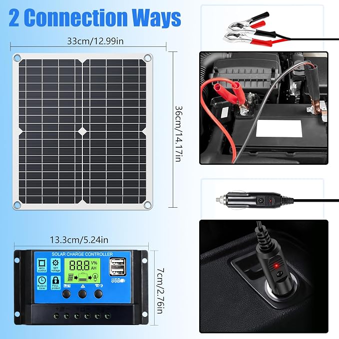 KEPEAK Solar Panel Kit 25W 12V, Solar Battery Trickle Charger Maintainer + Controller for Boat Car RV Motorcycle Marine Automotive