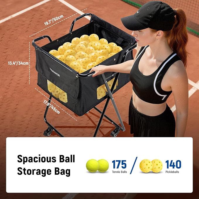 NEEWER Tennis Ball Hopper, Pickleball Retriever Collector Basket Cart Holder Tennis Court Equipment Accessory for Training Teaching
