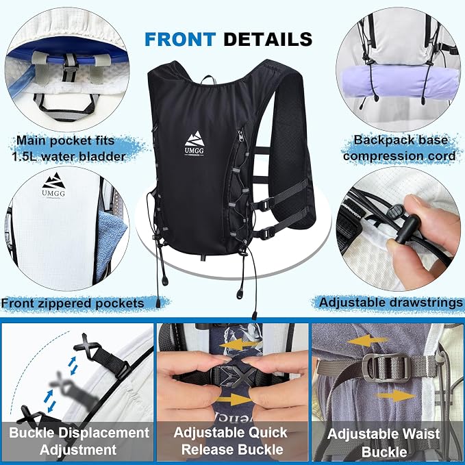Running Hydration Vest Backpack, Lightweight Hydration Backpack with 500ML Water Bladder and Night Running Light