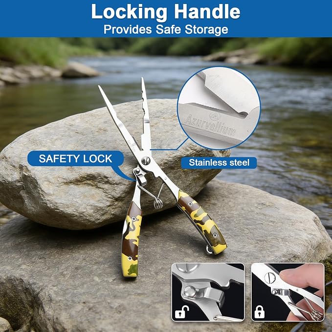 Fishing Pliers Kit 3 in 1 Fishing Tools Set with Long Nose Fishing Pliers Teflon Coated Needle Nose Pliers and Fishing Scissors Stainless Steel Fishing Tools for Saltwater Freshwater