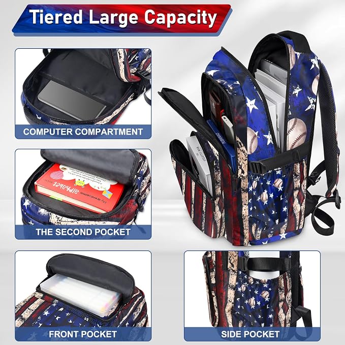 Baseball Backpack Set for Boys, Kids Baseball School Backpack with Lunch Box Pencil Bag