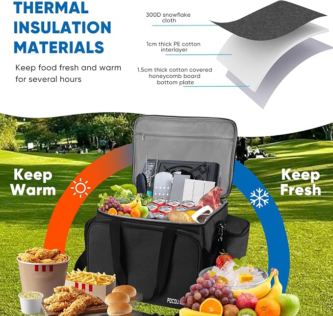 Multi-Purpose Picnic Gear Bag - Outdoor Camping Organizer Storage Bag for Cooking Utensils, Tableware, Gas Bottles, and Spices | Waterproof and Durable | 19.5x13.5x11.5 inches (Dark Gray)