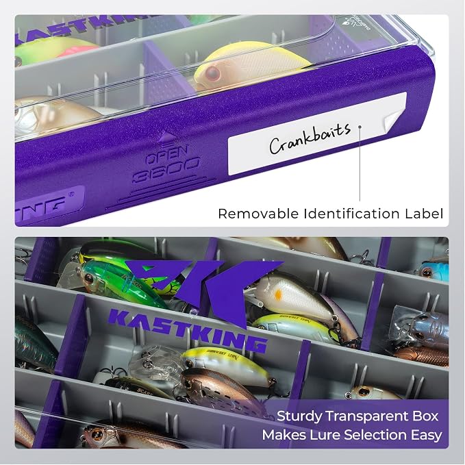 KastKing HyperSeal Waterproof Tackle Box, 3600 1 Pack，Purple | 3600 Tackle Trays;Tackle Box Organizer;Removable Dividers; One-Hand Open and Close；Fishing Gear Storage