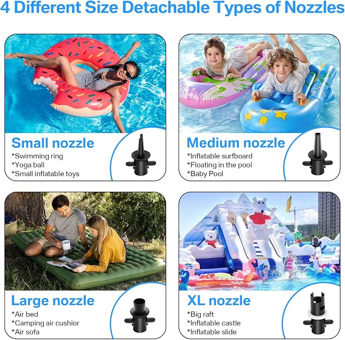 CZGBRO Electric Air Pump for Inflatables Tumble Track Pool Gymnastics Mat Floats Dock Raft, Adjustable 400W/600W Air Mattress Pump Quick Fill Inflator/Deflator 110-120V AC, 4 Nozzles