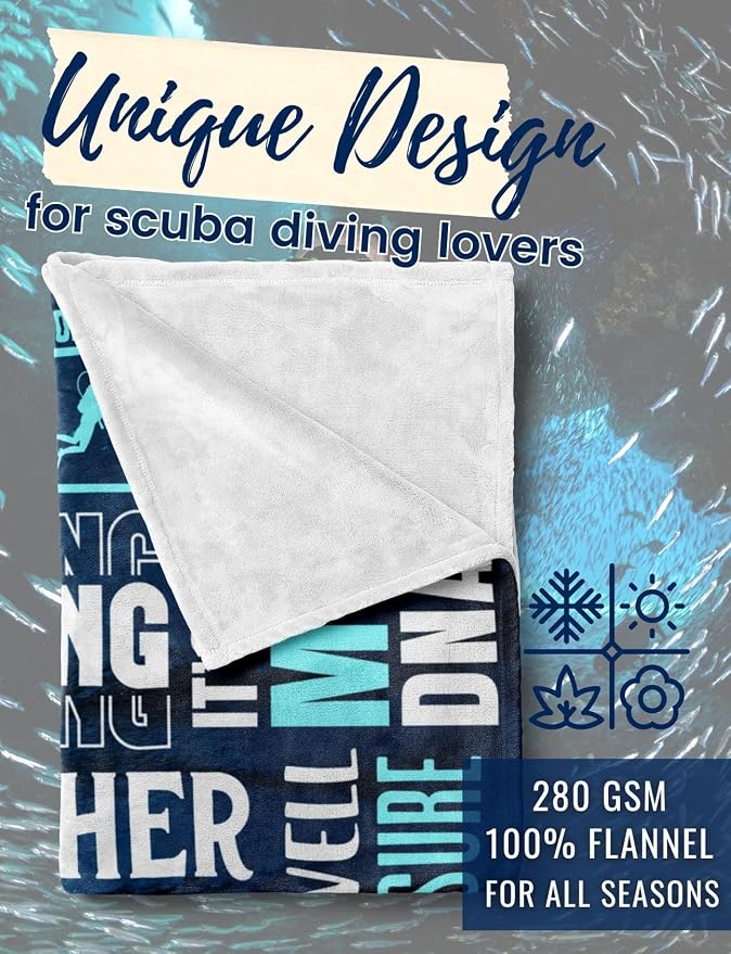 Huglanket Scuba Diving Gifts for Men Women Divers, Coaches, Throw Gift Blanket for Christmas, Blue, 50x65 Inches