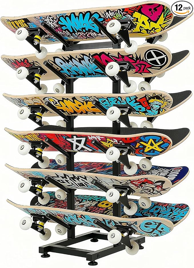BiJun Skateboard Racks Floor Stand, 6-Layer Skateboard Holder,Snowboard Storage Rack, Skateboard Organizer Floor Stand for Deck, Longboard, Snowboard, Standard Skateboards, Mini Cruiser Skateboard