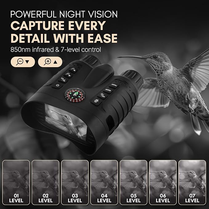 4K Night Vision Goggles for Adults, Night Vision Binoculars with 10X Optical Zoom 3-Inch HD Screen, for Hunting Wildlife Observation Security, Auto-Focus, Infrared, Waterproof.