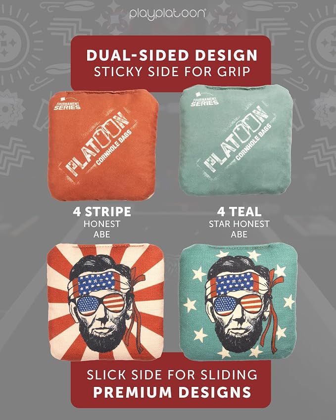 Play Platoon Pro Cornhole Bags Set of 8 - Professional Dual Sided Slick and Sticky Side Competition Corn Hole Bags - Tournament Series