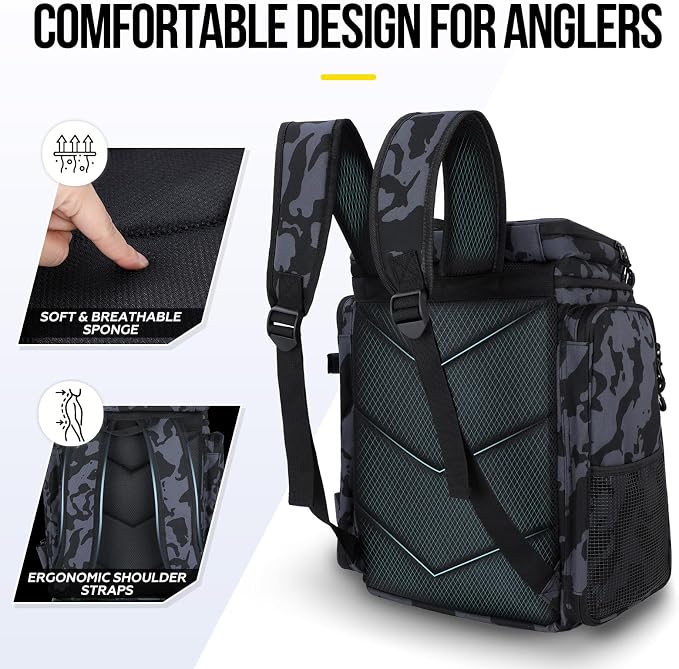 PLUSINNO Fishing Backpack with Tackle Boxes,Fishing Gear,42L Waterproof tackle Backpack with Rod Holders,Lures,Tools,Pliers & Accessories, Fishing Gifts for Men
