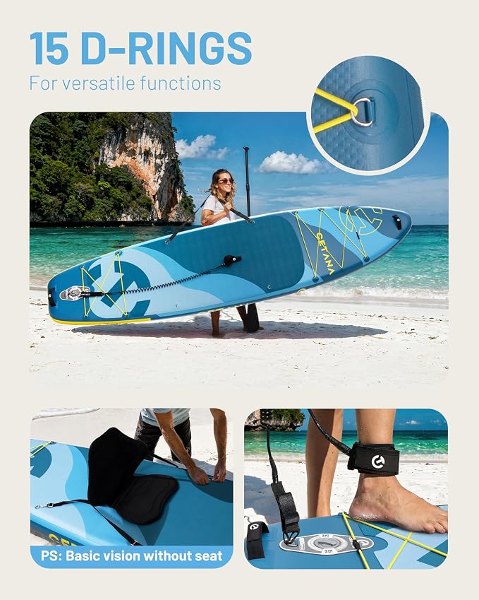 CETANA Extra Wide Inflatable Paddle Board 11'6 x 35" x 6", 450LB High Weight Capacity Wide Stable Stand Up Paddle Board for Beginners, 2–3 Person Large Paddleboard with 3 Fins, Dual Bungee, 15 D Rings