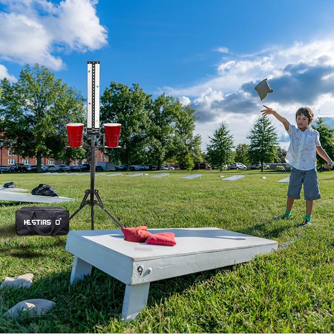 Cornhole Scoreboard 2 Sets, Metal Magnetic Cornhole Score Keeper with Drink Holder, Easy to Assemble, Score Tracking, Perfect Score Tracking Accessory for Outdoor and Patio Games