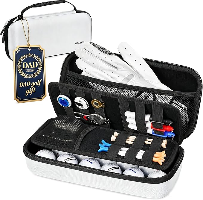 YOREPEK Golf Glove Holder with Removable Glove Shaper, Golf Valentines Gift, Protective Hard Shell Golf Accessories Case Bag with 2 Dividers Fits Balls, Tees, Markers, Cool Gifts for Golfers