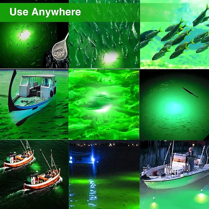 150W 20900lm Underwater Fishing Light, IP68 Waterproof Aluminum Super Bright Night Fish Attracting Submersible LED Lamp Lure Bait Finder for Freshwater Saltwater Sea Kayak Ice Dock (Blue)
