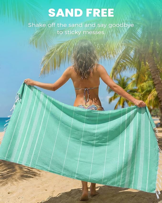 2 Packs Cotton Turkish Beach Towels Swim Towel Compact Oversized Sand Free Quick Dry Thin Luxury Best Organic Linen Toallas De Playa Travel Essentials Camping Blanket Hot Tub Spa Accessories
