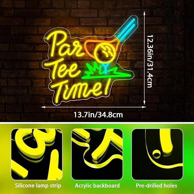 Par Tee Time Neon Sign for Wall Decor Golf Led Neon Light for Man Cave | Dimmable Neon,Golfer Birthday Gifts,Led 5V USB Powered,Party,Office,Bedroom,Sport Bar Decor,Course Gym Wall Art,13.7*12.4in