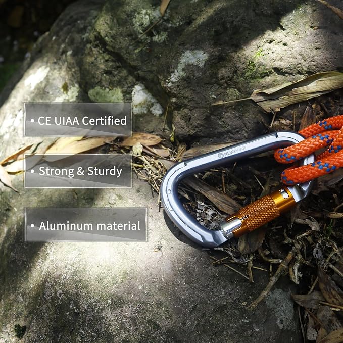 NewDoar 28KN UIAA & CE Certified Auto Climbing Carabiner Professional Heavy Duty Caribeaner for Rappelling D-Shaped