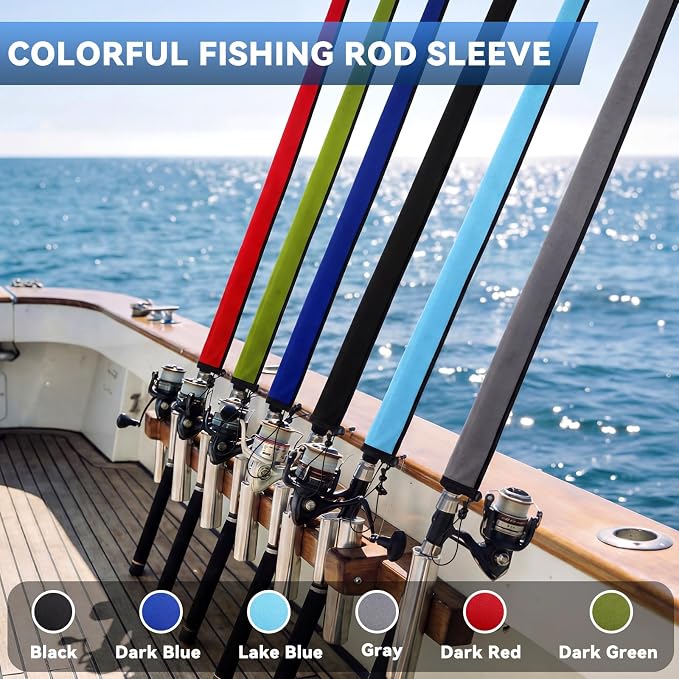 Outus Neoprene Fishing Rod Sleeves, 2.5MM Thick Tangle-Free Covers, Protective Sock for Spinning Casting Rods, Travel Storage