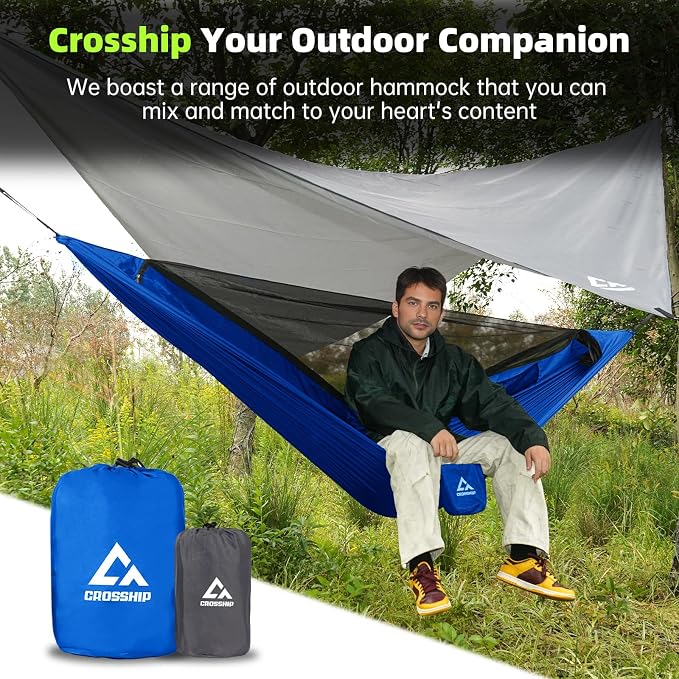 Camping Hammock Mosquito Net with Rain Fly - Rain Fly Tarp & Hammock Bug Net, Portable Parachute Nylon Hammock for Outdoor, Hiking, Backpacking, Backyard, Beach, Travel (Hold Up to 500lbs)