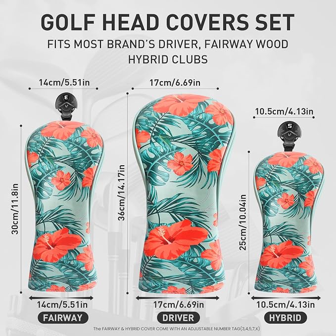FINGER TEN Golf Club Head Covers for Woods Driver Fairway Hybrid with Interchangeable Number Tag 1 3 5 Premium Leather Headcovers for Women Men