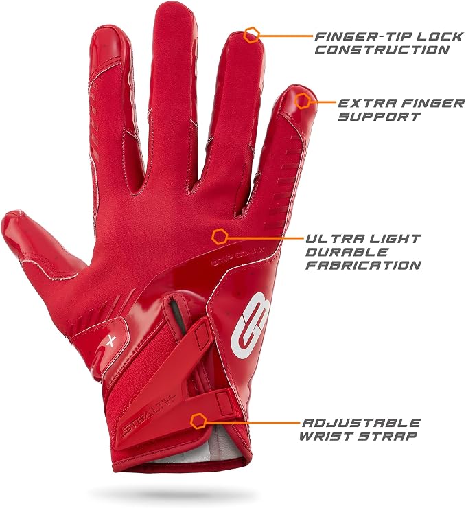 Grip Boost Football Gloves - Solid Stealth 6.0 Boost Plus Sticky Technology - Adult and Youth Football Gloves for Wide Receiver - Men's and Boys Sizes
