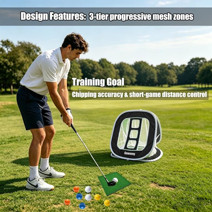 3-in-1 Pop Up Golf Chipping Net – Precision & Distance Trainer, Easy Indoor/Outdoor Setup – Ideal Gift
