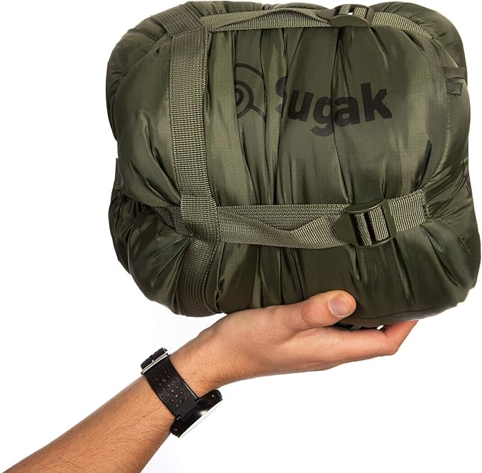 Snugpak Basecamp Ops TSB Sleeping Bag, Warm Isofibre Fill, Snugfit Hood & Compression Stuff Sack for Camping, Olive - Left Side Zip