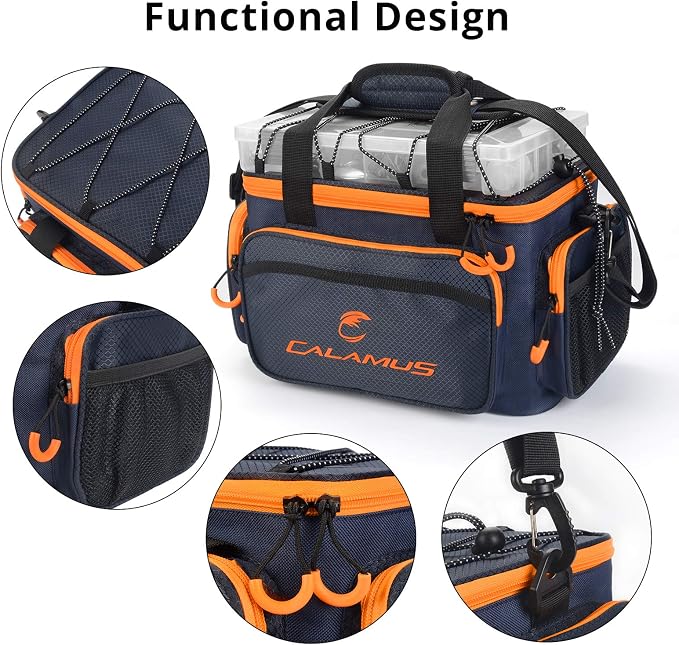 Calamus TB61 Fishing Tackle Bag，Orange | Saltwater & Freshwater Fishing Bags, Rip-Stop PE, Padded Shoulder Strap, Pliers Storage, Easy to Organize, Functional Design