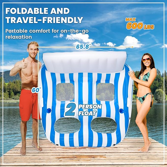 Inflatable Pool Lounger Float for Adults, Large Pool Floats Chair Lounge with Handles and Cup Phone Holder, Water Float Tanning Pool Party Toys for Outdoor, Beach, Swimming Pool, Lake, River