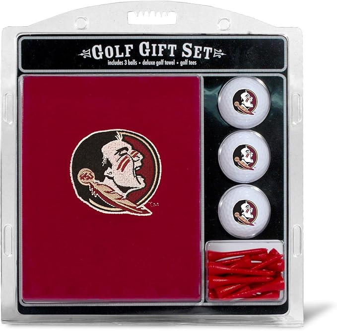 Team Golf NCAA Gift Set Embroidered Golf Towel, 3 Golf Balls, and 14 Golf Tees 2-3/4" Regulation, Tri-Fold Towel 16" x 22" & 100% Cotton