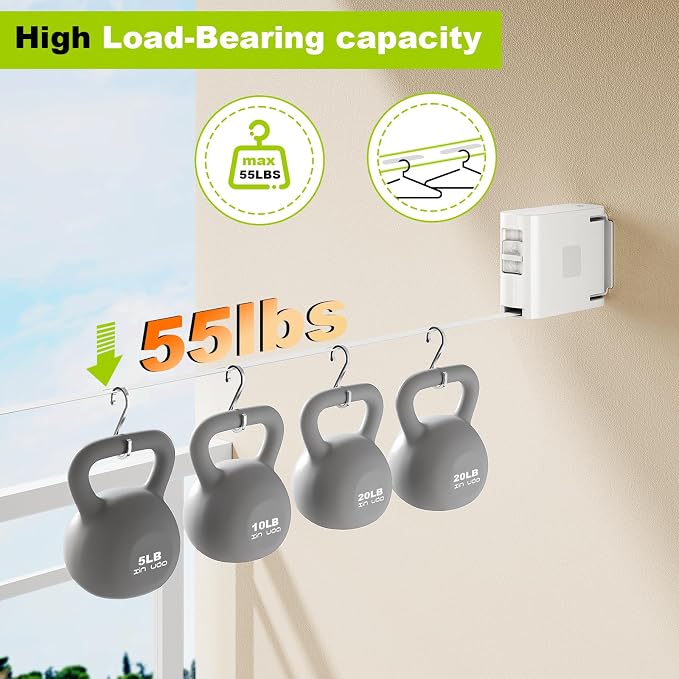 13.9 ft TPU Retractable Clothesline for Indoor & Outdoor – Heavy‑Duty Windproof Wall‑Mounted Drying Line with Separate Hanging Holes for Faster Drying, Ideal for Home, Balcony & Garden