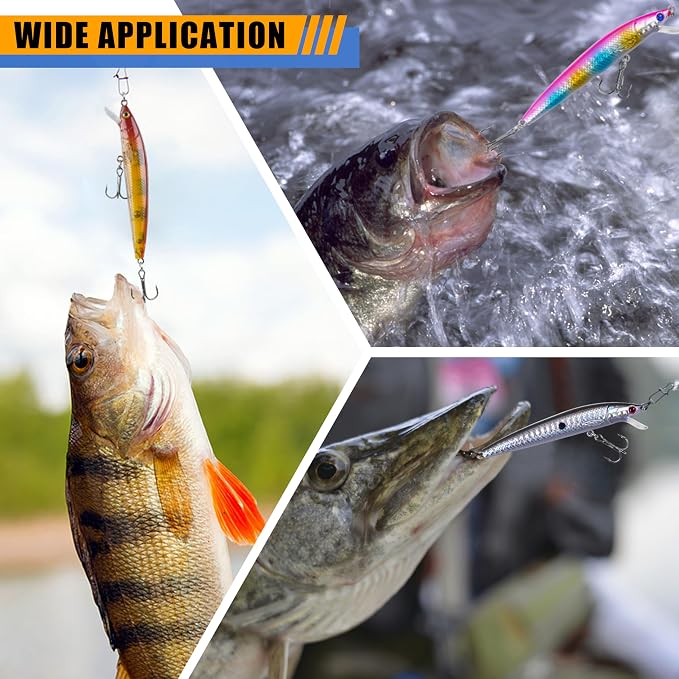 Fishing Lures Kit Crankbait Minnow Hard Bait Set Deep Diving Jerkbait Swimbait Popper Pencil Walleye Lures Artificial Fishing Bait for Bass Trout Redfish Saltwater Freshwater Fishing Lure