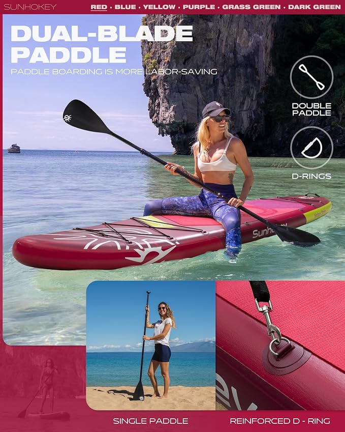 11'×34'' Extra Wide Inflatable Paddle Board with Seam Welded Technology, Stand Up Paddle Board, 420lb Capacity for Adults, Sup Board for All-Level with 2-Blade Paddle/Dual-Action Pump/Leash