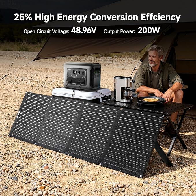 ALLPOWERS SOLAX SE200 200W Portable Solar Panel for Power Station, High-Efficiency Monocrystalline Solar Cell, IP68 Waterproof Foldable Solar Charger Kit with Kickstand for Camping RV Outdoor Off-Grid
