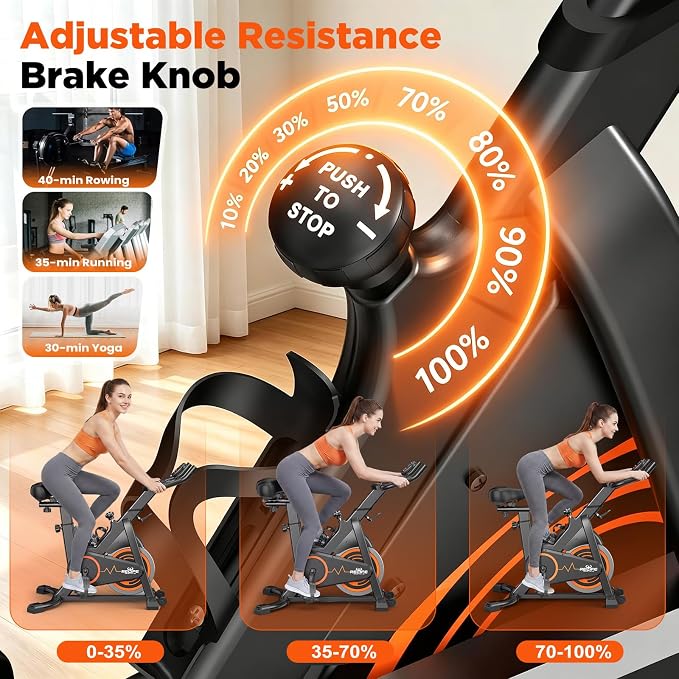 RELIFE REBUILD YOUR LIFE Exercise Bike Stationary for Home Indoor,Cycling Bike with Silent Belt Drive for Home Cardio,Brake Pad Resistance with djustable & Comfort Seat/PAD Holder/LCD Monitor.