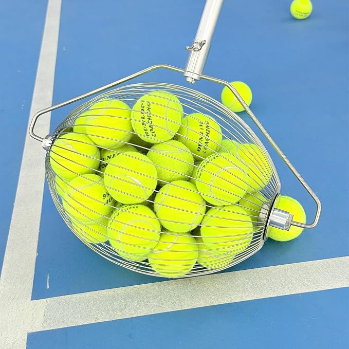 ODISON Tennis Ball Picker, 35+ Balls Capacity Ball Collector with Adjustable Handle, Lightweight Ball Retriever for Tennis, Padel, Baseball, Suitable for All Courts and Ages