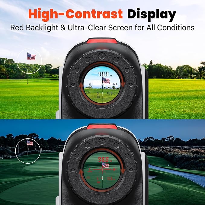 Bestsee Golf Rangefinder with Slope & Red Backlight, 1500Yards Laser Range Finder, 0.3s FlagLock Vibration, 7X Magnification, Magnet Stripe, 85% Transmission Lens for Golfing/Hunting, Golf Accessories