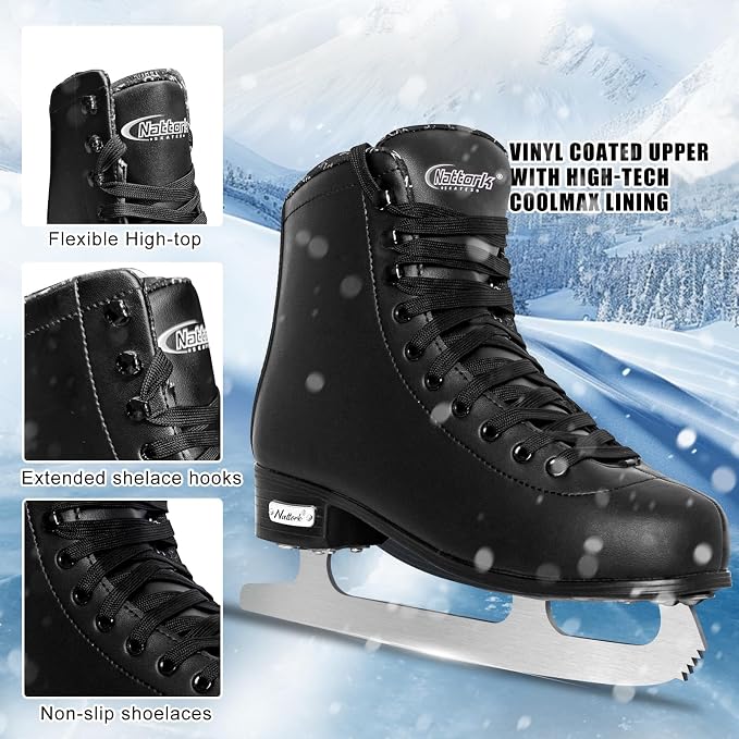 Nattork Womens Figure Ice Skates,Ice Skates with Stainless Steel Blade,Lace Up Figure Skate Ice Hockey Skates for Outdoor,Ice Skate Shoes for Women Size 6 7 8 9 10 11