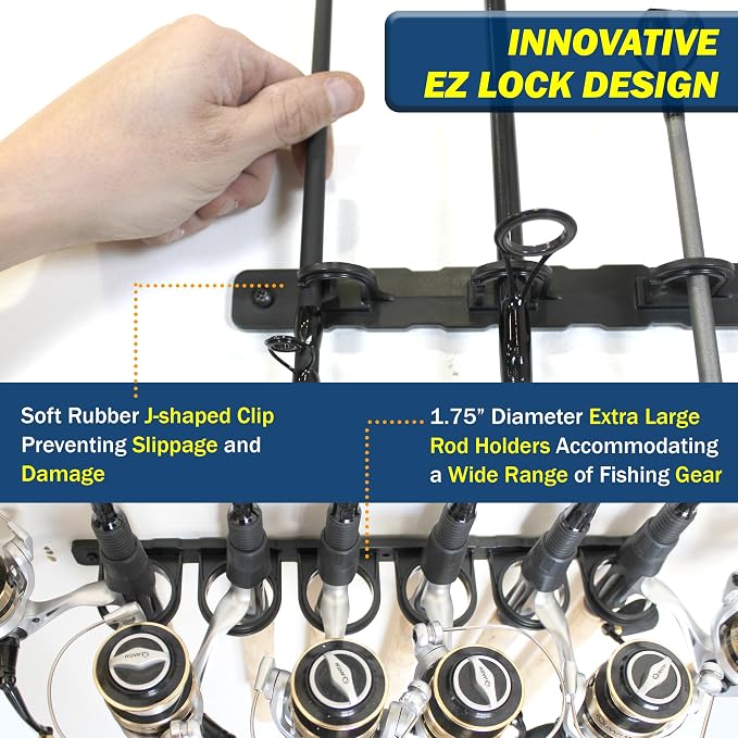 Rush Creek Creations Set of 4 Adaptable 6, 12, 18, or 24-Rod Horizontal Wall-Mount Fishing Pole Holders, Ceiling or Wall Fishing Rod Racks for Garage, Fits Most 0.12" to 0.75" Diameter Rods